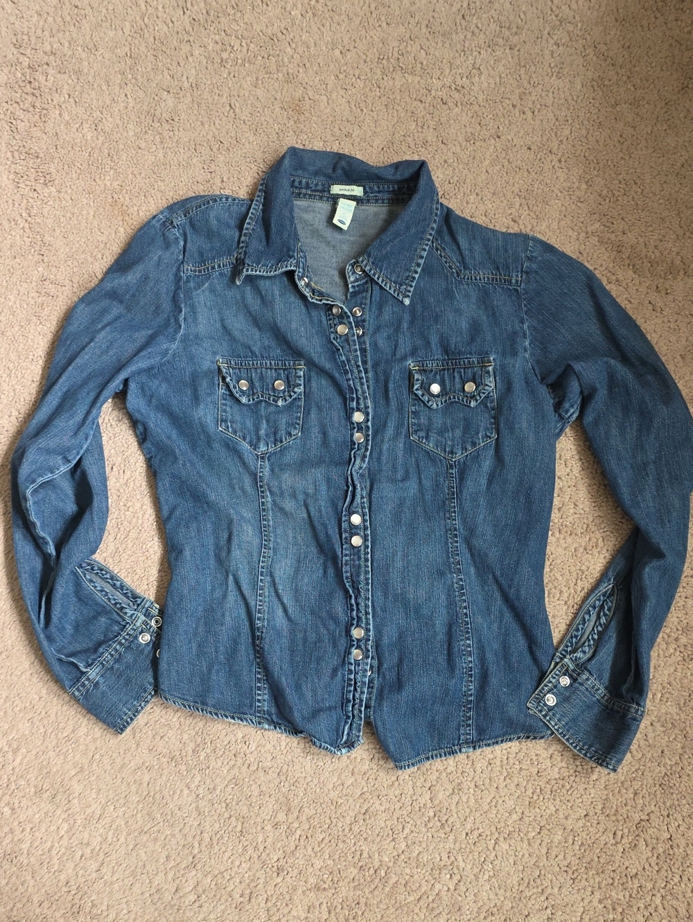 Old Navy Blue Denim Button-Down Western Shirt